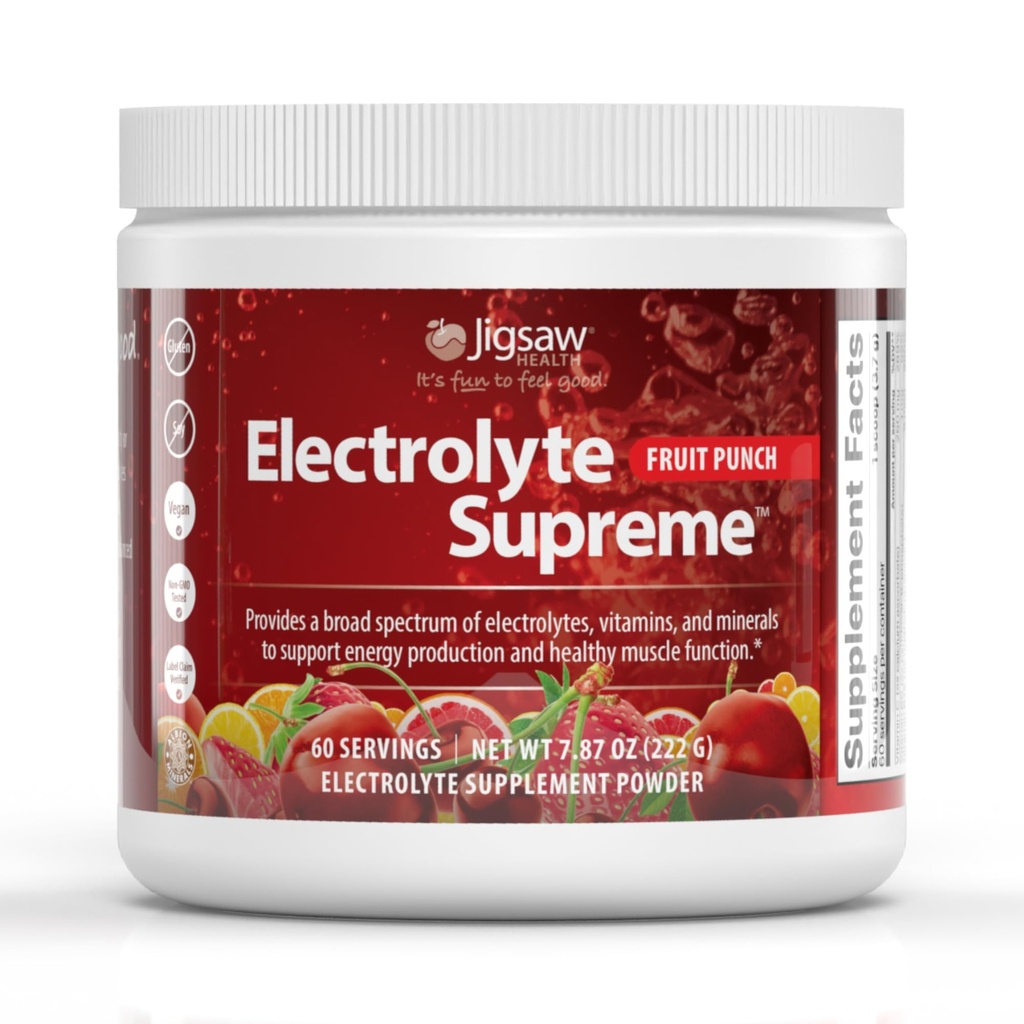 Jigsaw Health Electrolyte Supreme against 124; Broad Spectrum of Electrolytes + Trace Minerals against 124; Fruit Punch Flavor against 124; 60 Servere (Jar)
