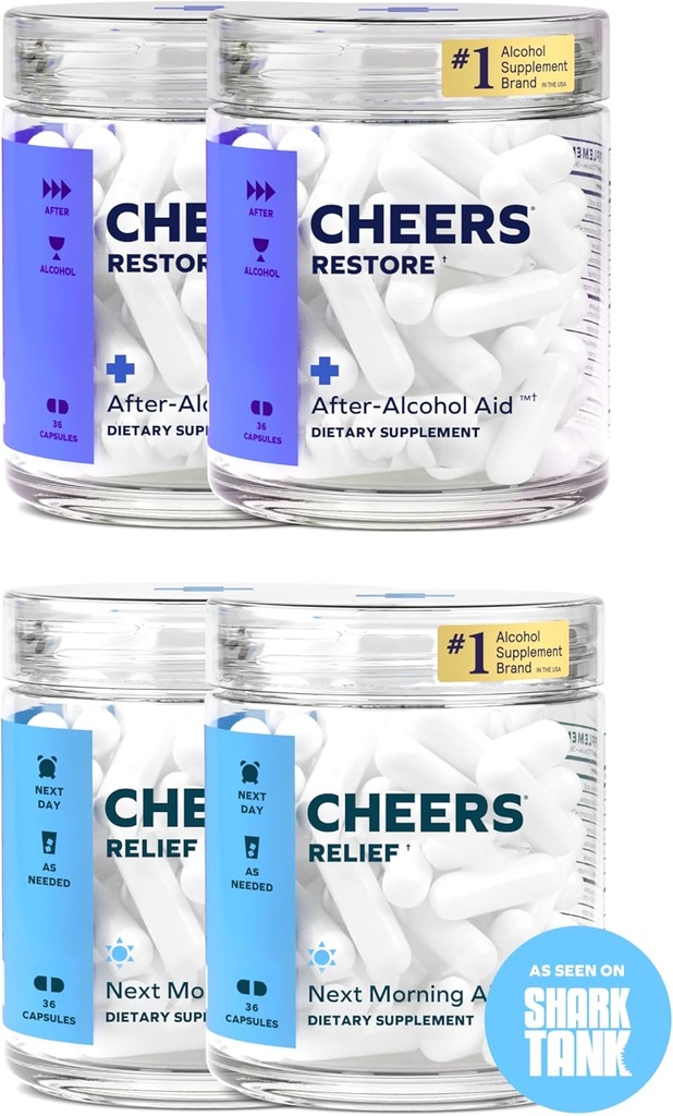Skål R & R Combo Buddy 124; Restore + Relief Buddy 124; Føle bedre efter at have drukket og støtte din lever Buddy 124; DHM, L- Cysteine, Milk Thistle, Ingefær, White Willow Bark, Koffein, L- Theanine Buddy 124; 24 doser Hver Buddy 124; Kosttilskud