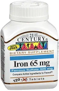 21. Century Jern 65 mg med Ferrosulfate 325 mg - 100 tabletter, pakning med 4 stk.