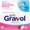 Gravol Kids Chewable Tablets for Kvalme, Opsat Mave og Motion Sygdom Relief, Dye Free, Cherry Flavor, Alder 2 til 12, 18ct