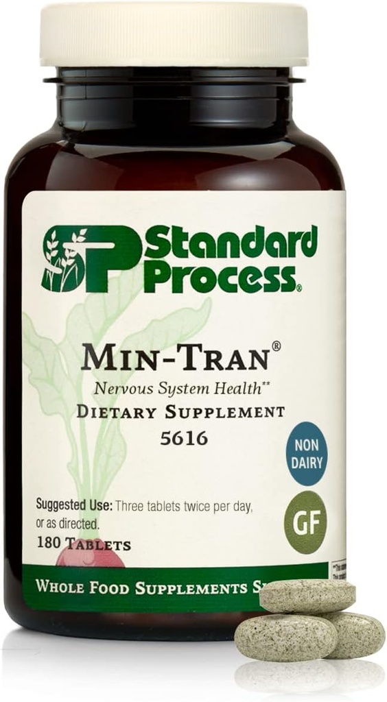 Standard Process Min- Tran - Nervesystemet Health Supplement - God kilde til magnesium - Understøtter Sleep Pathways & en sund stress Response - Gluten- Free, Non- Dairy & Non- Soy - 180 tabletter