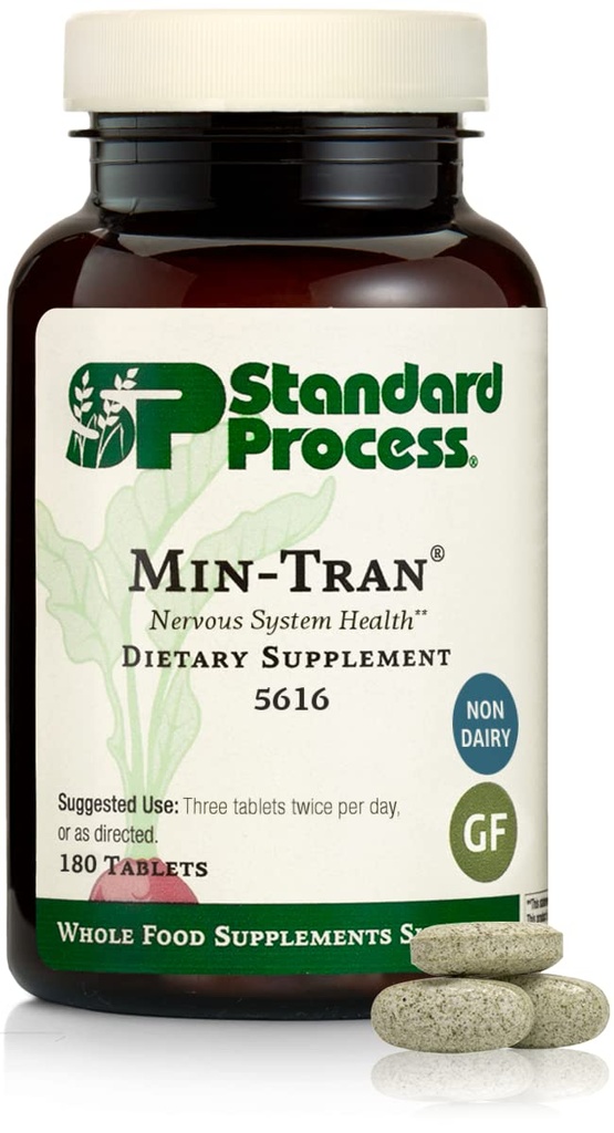 Standard Process Min- Tran - Nervesystemet Health Supplement - God kilde til magnesium - Understøtter Sleep Pathways & en sund stress Response - Gluten- Free, Non- Dairy & Non- Soy - 180 tabletter