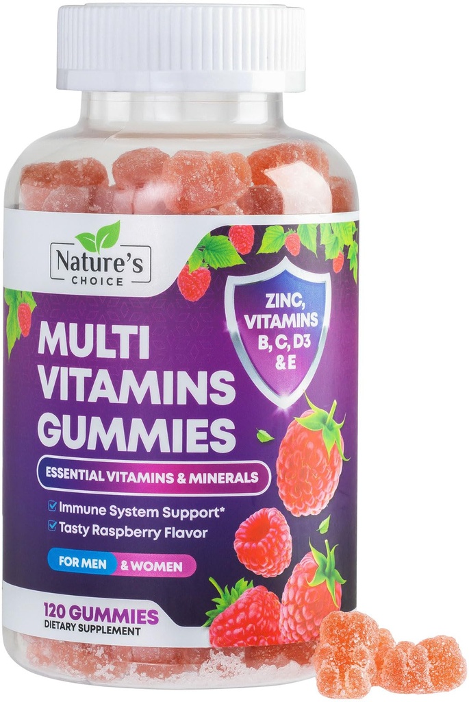 Multivitamin Gummier med Vitamin A, C, D, E, B12, Zink - Daglig voksen Gummy Vitamin & Min for Kvinder & Mænd, Immunstøtte Gummy Multivitaminer Supplement, Multi Vitamin til voksne - 120 Gummies