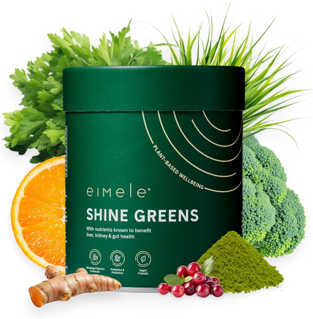 eimele minus 124; Shine Greens minus 124; Plant- Based Superfood Green Powder for Gut Health