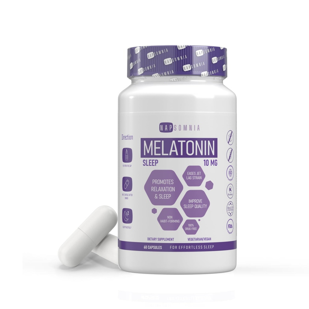 Melatonin til søvn for mænd og kvinder - Sleep Melatonin w / Valerian Root Extract - Vegan Melatonin 10 Mg kapsler - Sovehjælp til voksne - Dyb søvn kosttilskud til Ease Jet Lag Strain
