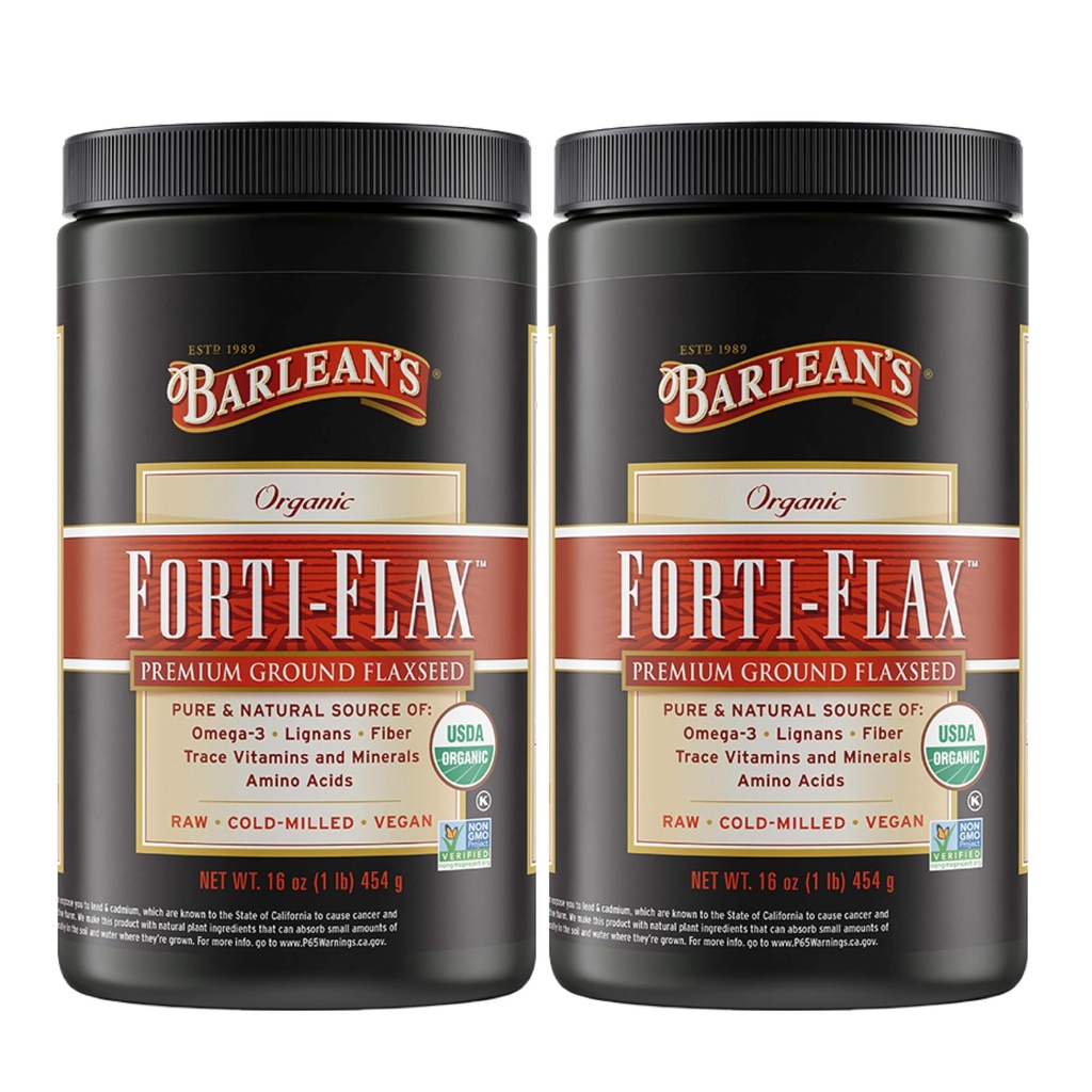 Barlean 's Forti- Flax Organic Flaxseed, Ground Hel Raw Seeds, Omega-3 tillæg med lignan og kostfibre, Bulk Ground Flax Seed, 16 oz, 2 Pack