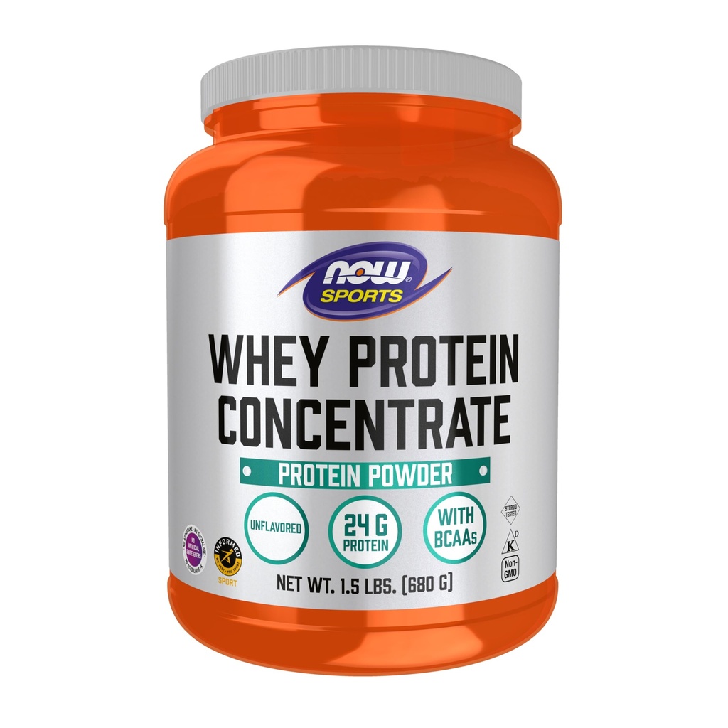 Now Foods Sports Nutrition, Whey Protein Koncentrat, 24 g Med BCAA, Unflavored Powder, 1,5 - Pound