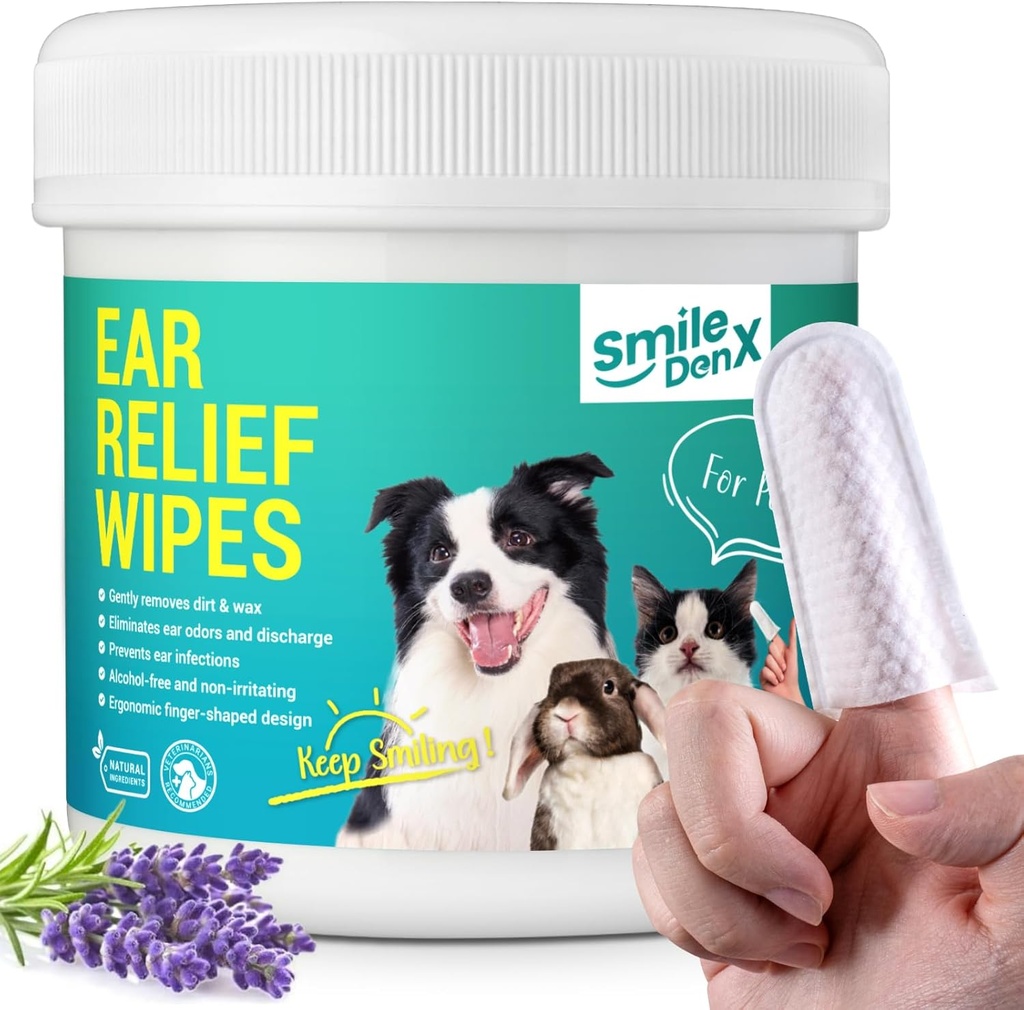 Hund Ear Cleaner Wipes - Hund Ear Infection Treatment Fast Relief from Ear Kløe og Betændelse, Kat Ear Wipes forsigtigt fjerne Ear Wax affald og lugt (50 Pcs, Lavender)