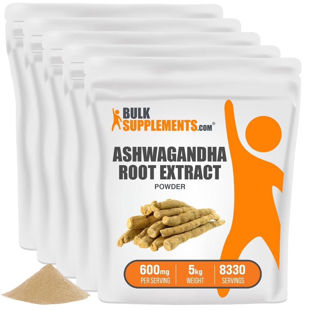 Bulkadditions.com Ashwagandha Root Extract Powder - Ashwagandha Supplement, Ashwagandha Powder - from Ashwagandha Root - Vegan & Gluten Free, 600mg per Serving, 5kg (11 lbs) (Pack of 5)