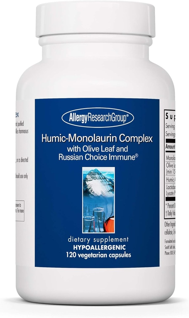 Allergy Research Group Humic- Monolaurin Complex - immunsystem support, Humic Acid Kosttilskud, med Olive Leaf, Vegetariske Kapsler - 120 Tæl