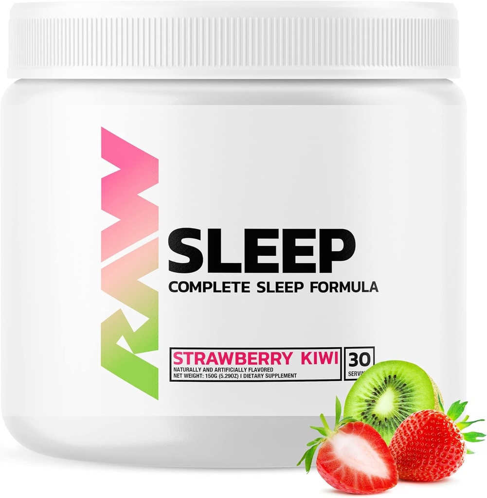 RAW Natural Sleep Support - Afslapning Enhancer & Mood Support med Melatonin, Magnesium, Zink, L- Tryptophan & Lemon Balm Extract til at slappe af & berolige sindet & kroppen - 30 Servering, Jordbær Kiwi