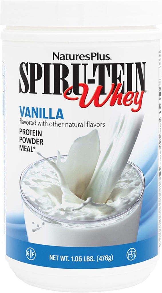 NaturesPlus SPIRU- TEIN WHEY Shake, Vanilla - 1,05 lb - Whey Protein Powder - med Spirulina, Vitamin & Min - Gluten Free - 14 Servere
