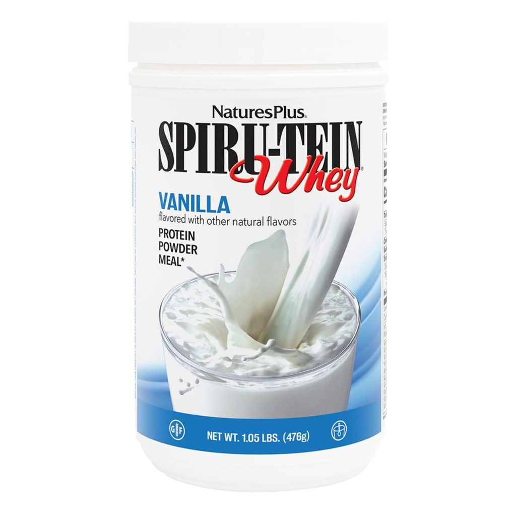 NaturesPlus SPIRU- TEIN WHEY Shake, Vanilla - 1,05 lb - Whey Protein Powder - med Spirulina, Vitamin & Min - Gluten Free - 14 Servere