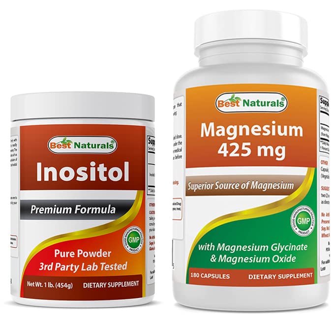 Bedste Naturals Inositol Pulver 1 Lb & Magnesium Glycinat 425 mg