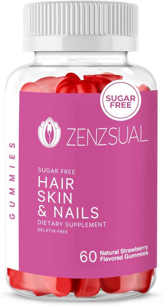 ZENZSUAL hår, hud og negle Gummies - Multivitamin med biotin, C-vitamin, B12 og zink - Vegansk supplement og sukkerfri (60 Gummies)