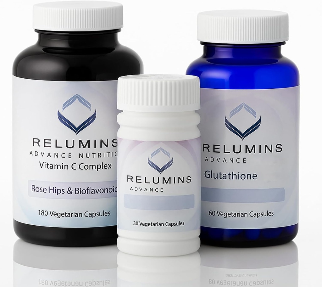 Reluminer Avanceret Skin Supplement sæt - L- Glutathione Complex, C-vitamin, & Antioxidant Support - Nourising Formel til sund hud - 30 dages forsyning