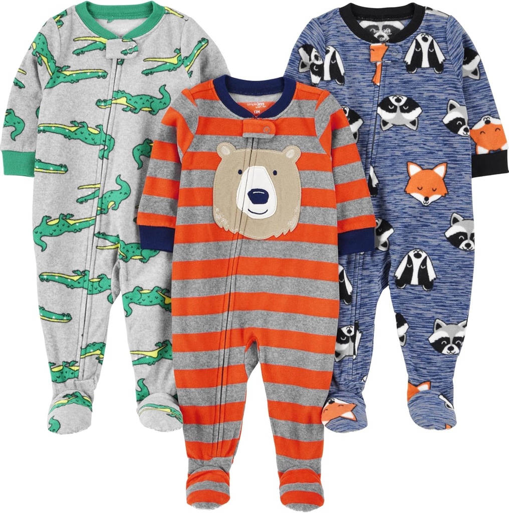 Simple Joys by Carters Toddlers and Baby Boys 'Loose-Fit Flame Resistent Fleece Footed pyjamas, Pack of 3