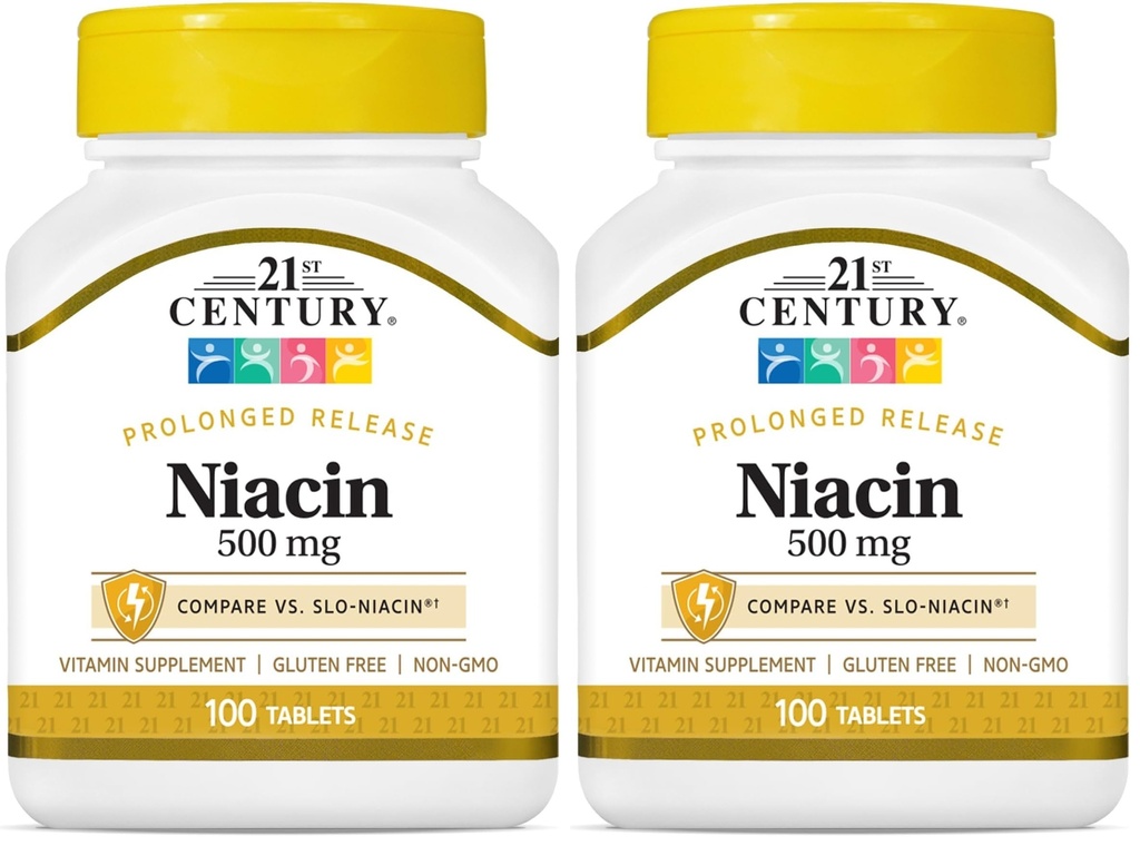 21. Century Niacin 500 mg depottabletter, 100 greve (27474) (pakke med 2)