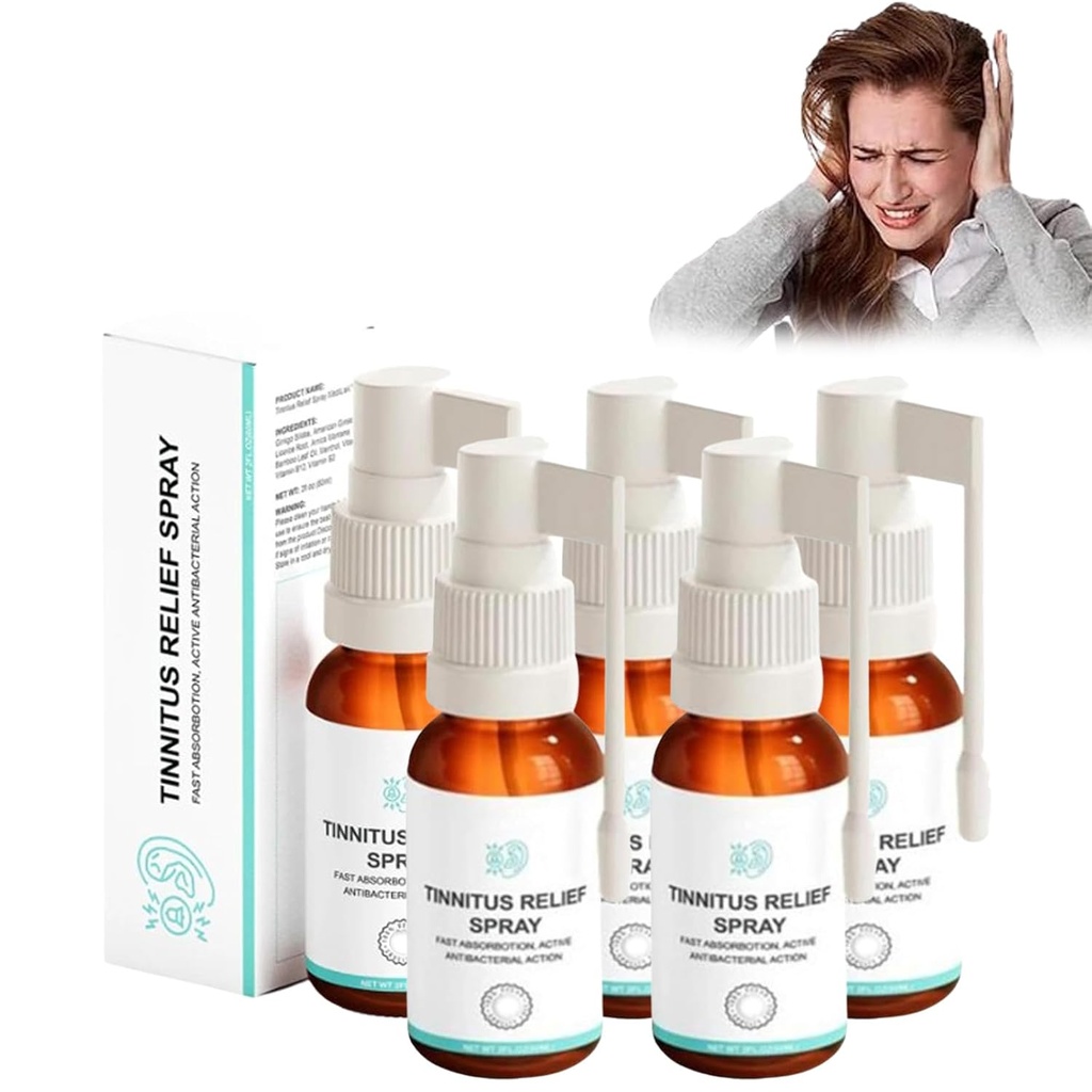 Tinnitus Relief Spray, 30ml Tinnitus Relief for Ringing Ears, Portable Tinnitus Relief Ear Spray, Natural Ingredients Quick Relief of Discomfort, Ear Spray for Tinnitus Treatments (5pcs)