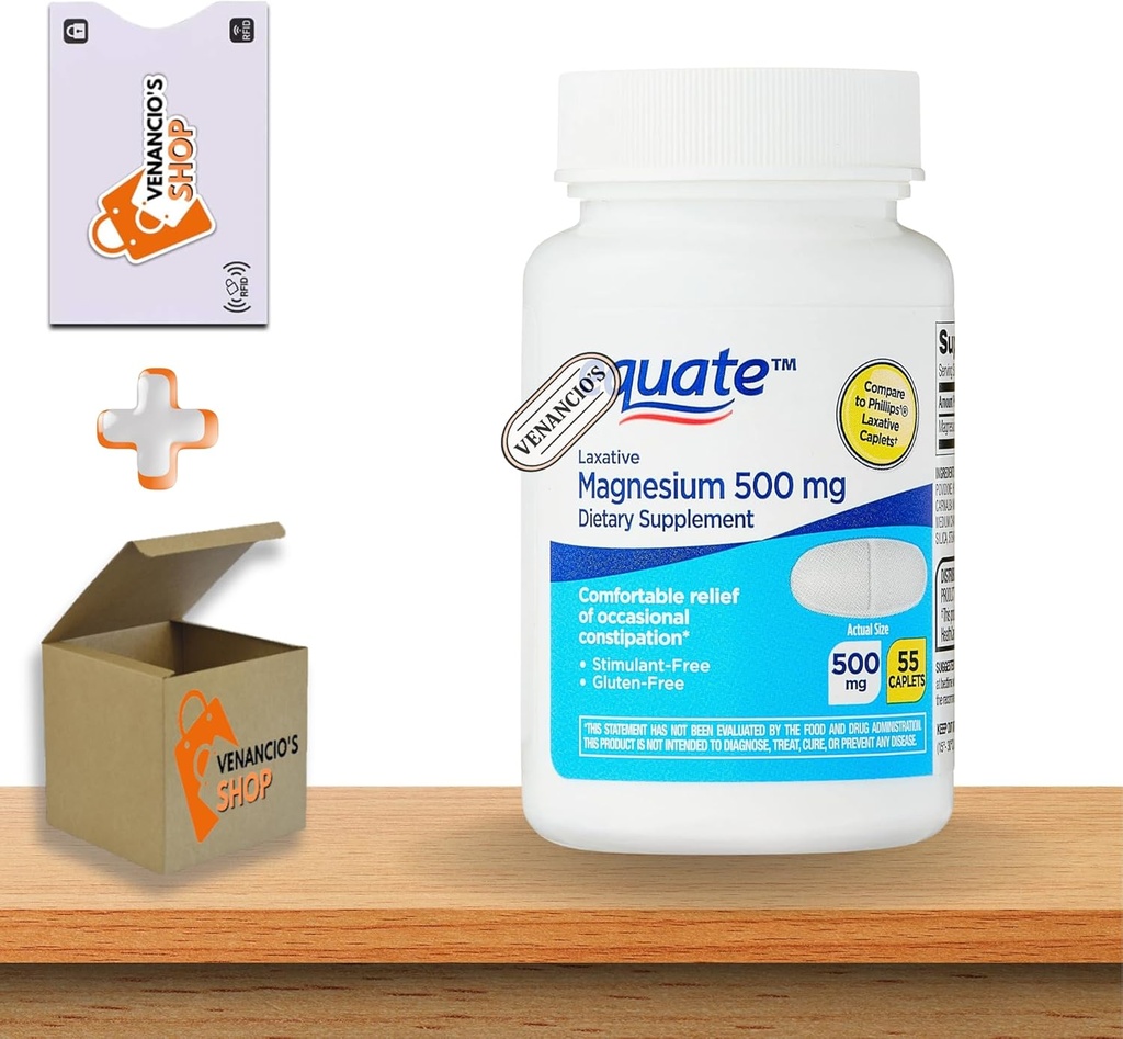 Magnesium Laxative Caplets • Gentle Relief for Occasional Constipation • Cramp & Stimulant Free • 55 Count by Equate + Venanci’os Sticker (Pack of 1)