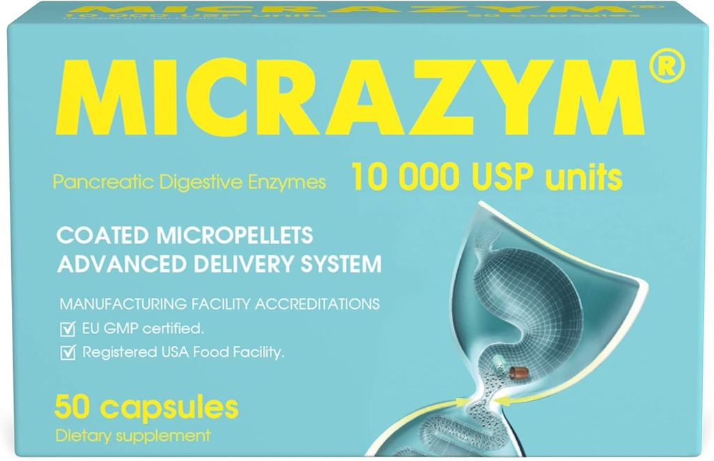 AVVA Pharmа Pancreatic Enzymes - 10.000 USP Effektive Pancreatic Enzyme Kosttilskud - fordøjelsesenzymer - 50 Fast- Fungerende kapsler med Amylase, Lipase og Protease