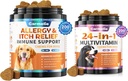 Hund Allergy Chews + Carmelie 24 i 1 Hund Multivitamin Chewable - 400 Treats - Sæsonallergi Relief + Hund Vitaminer til Hip & fælles, Hud & Coat, immunforsvar (Chicken Flavor)