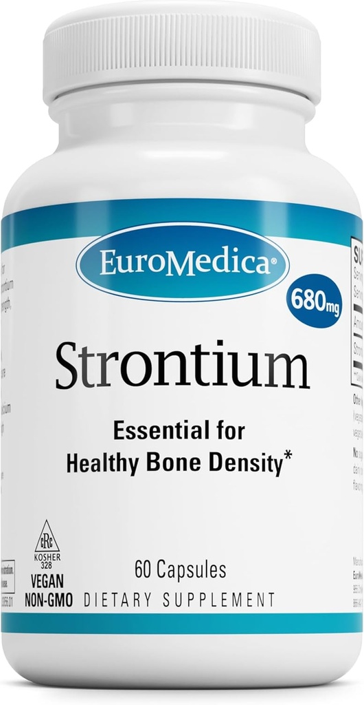 EuroMedica Strontium - Bone Health & Strength Support - Kosttilskud med Vegankapsler - Sundhedstilskud med Strontium Citrate for Superior Absorption - 60 Kapsler