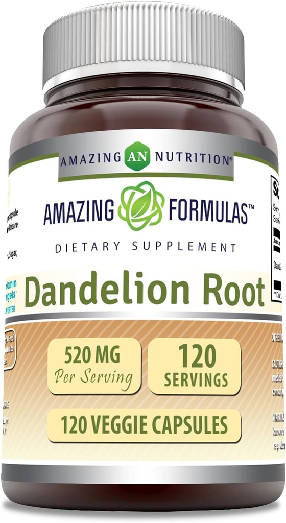 Amazing Formulas Mælkebøtte Root (Taraxacum Officinale) Supplements124; 520 Mg Per Serving Medic124; 120 Veggie Kapsler Medic124; Non- GMO Medic124; Gluten- Free Medicinale 124; Lavet i USA