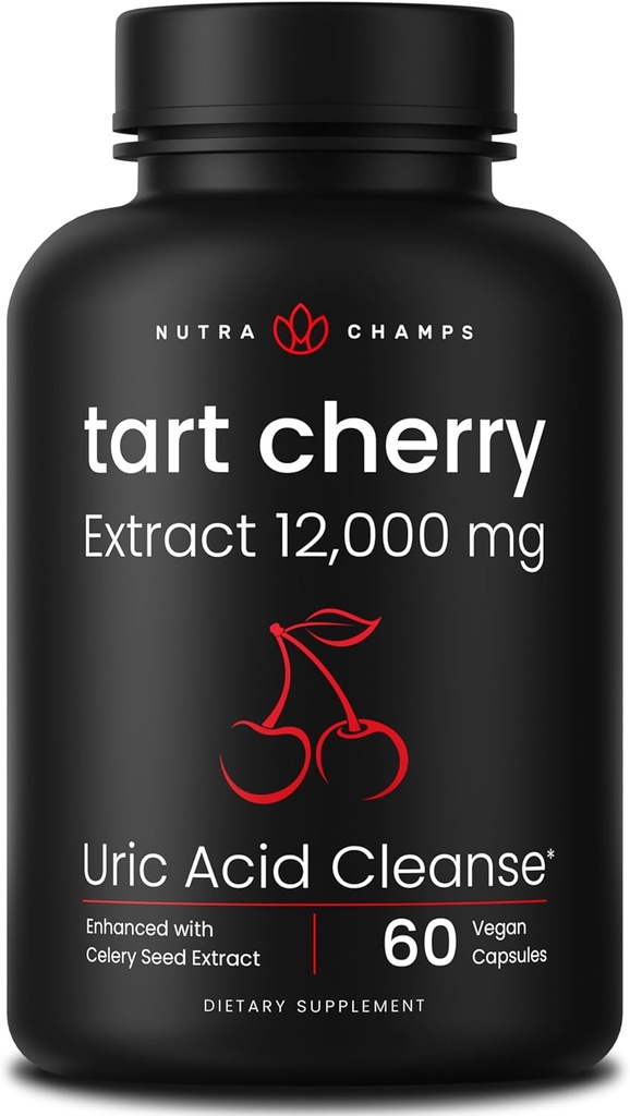 Organic Tart Cherry Extract Kapsler 12.000mg - Fremstillet af Montmorency Tart Cherry Koncentrat, Selleri Seed & Bilberry - Ursyre Cleanse & fælles støtte - Veganske Kapsler