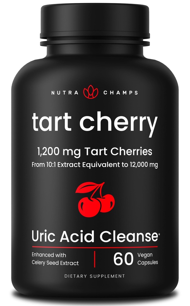 Organic Tart Cherry Extract Kapsler 12.000mg - Fremstillet af Montmorency Tart Cherry Koncentrat, Selleri Seed & Bilberry - Ursyre Cleanse & fælles støtte - Veganske Kapsler