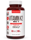 Vitamin k2 MK- 7 Supplement 180 mcg - Vitamin K2 Understøtter Bone & Heart Health for cardiovaskulær Calcium Absorption fra Arteries- 60 Let at synke Vegetabilske kapsler af MenaQ7 K2 MK7