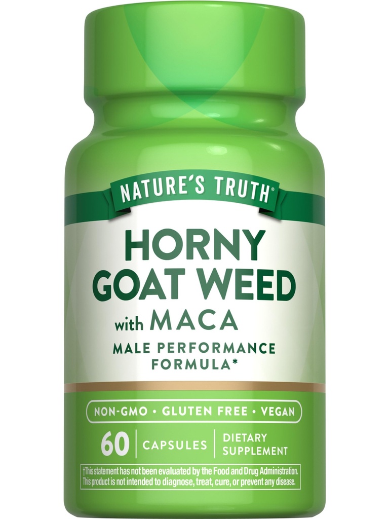 Nature 's Truth Horny Goat Weed med Maca Budd124; 60 Powder Extract Kapsler 124; Vegan, Non- GMO og Gluten Free Supplement