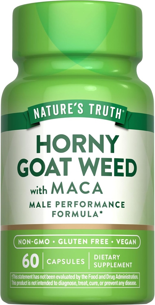 Nature 's Truth Horny Goat Weed med Maca Budd124; 60 Powder Extract Kapsler 124; Vegan, Non- GMO og Gluten Free Supplement