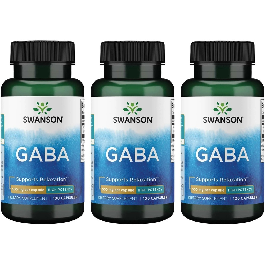 Swanson GABA - Aminosyretilskud til fremme af ro og afspænding til støtte for afslappende søvn - høj potens formel til støtte for sunde stress niveauer - (100 kapsler, 500mg hver) (3 Pack)