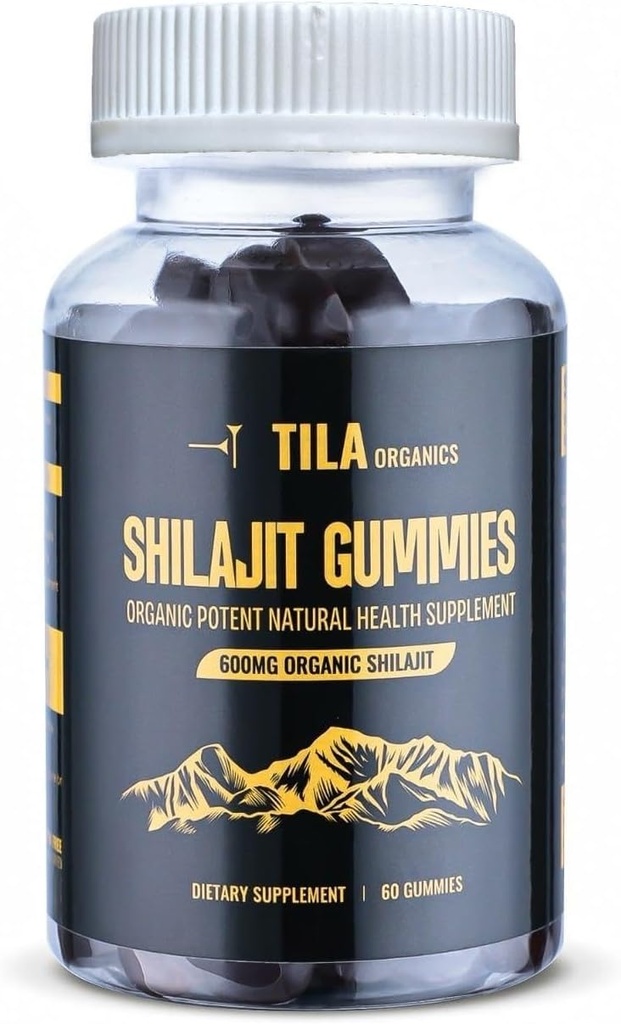 Tia Organic Himalayan Shilajit Resin Soft Gels - 60 Gummies, 600 mg- Natural Supplement for Mænd & Kvinder med over 85 Trace Minerals, Fulvic Acid og Humanic Acid Vegan Gluten Free