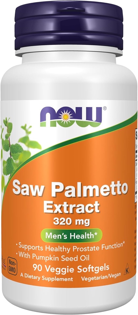 Now Supplements, Saw Palmetto Extract 320 mg with Pumpkin Seed Oil, Herresundhed *, 90 Veg Softgels