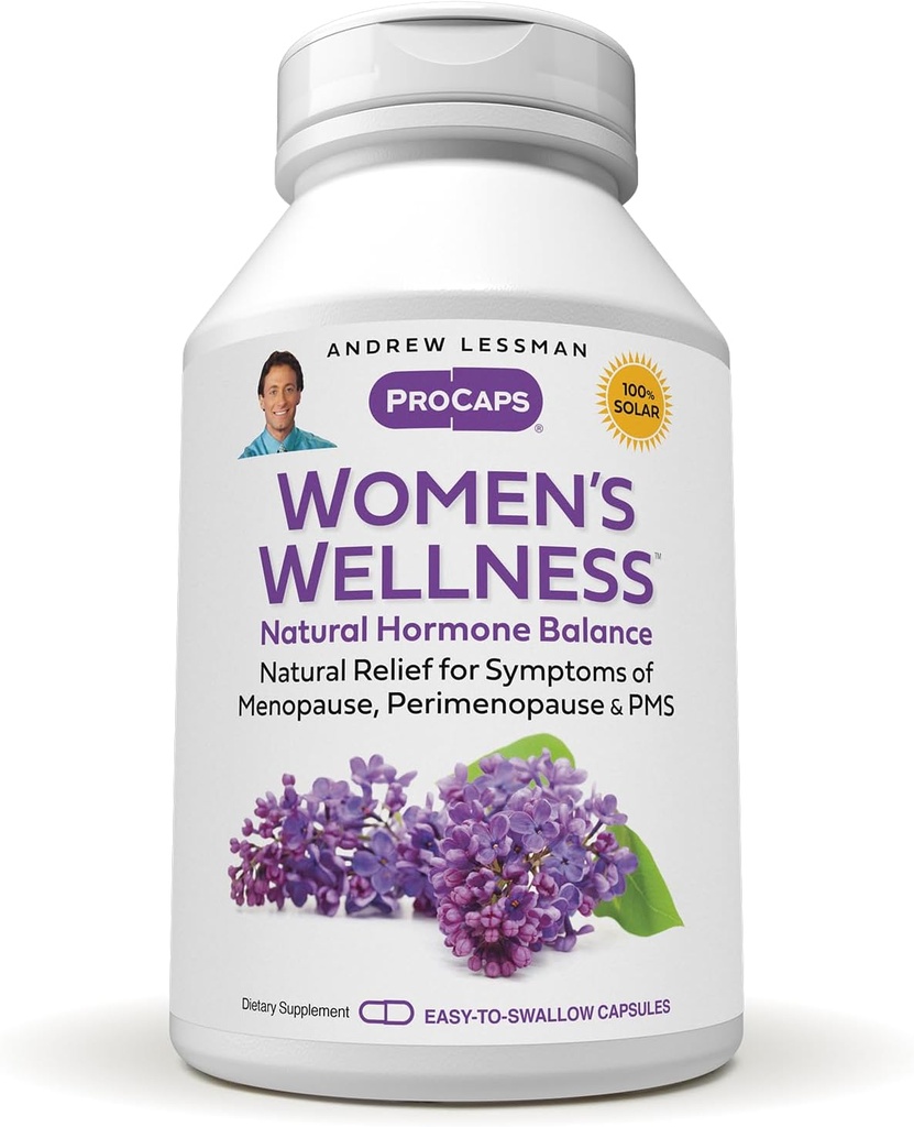 ANDREW LESSMAN Wellness 60 Kapsler - naturligt lindrer PMS, overgangsalderen og perimenopause Symptomer, med Soy Isoflavoner, EGCG, Tranebær, Broccoli og meget mere. Let at synke kapsler