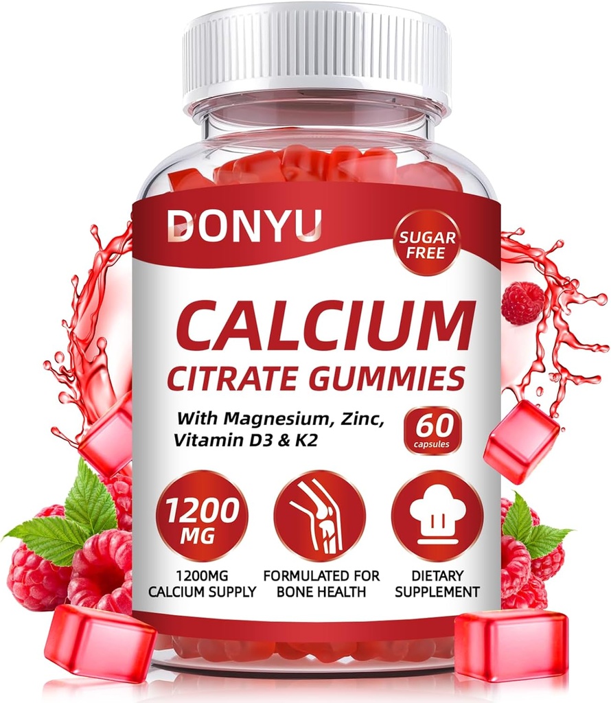 Calcium citrat 1200mg gummies with Vitamin D3: with Calcium Magnesium Zink Vitamin D3 K2 for ben Muscle Immun- Ultimate Absorption Calciumsupplement for kvinder og mænd, sukkerfri