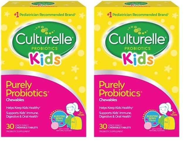 Kulturelle Kids Chewable Daglig Probiotisk for Børn, Age 3 +, No.1 Pediatrician-Anbefalet Mærke, Natural Berry, Daglig Probiotika for fordøjelsessygdomme, Oral Care & immunforsvar, 2 Måned Supply