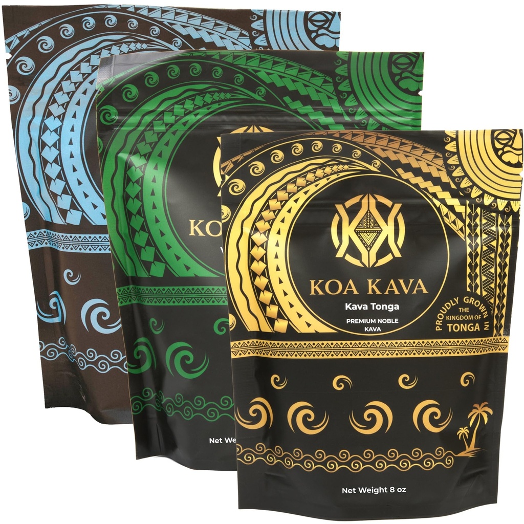 8 oz Koa Kava Bundle med Premium Tongan, Fijian Waka og Vanuatu Waka Kava Root Powder