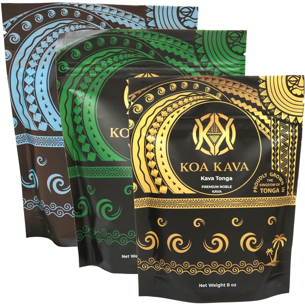 8 oz Koa Kava Bundle med Premium Tongan, Fijian Waka og Vanuatu Waka Kava Root Powder
