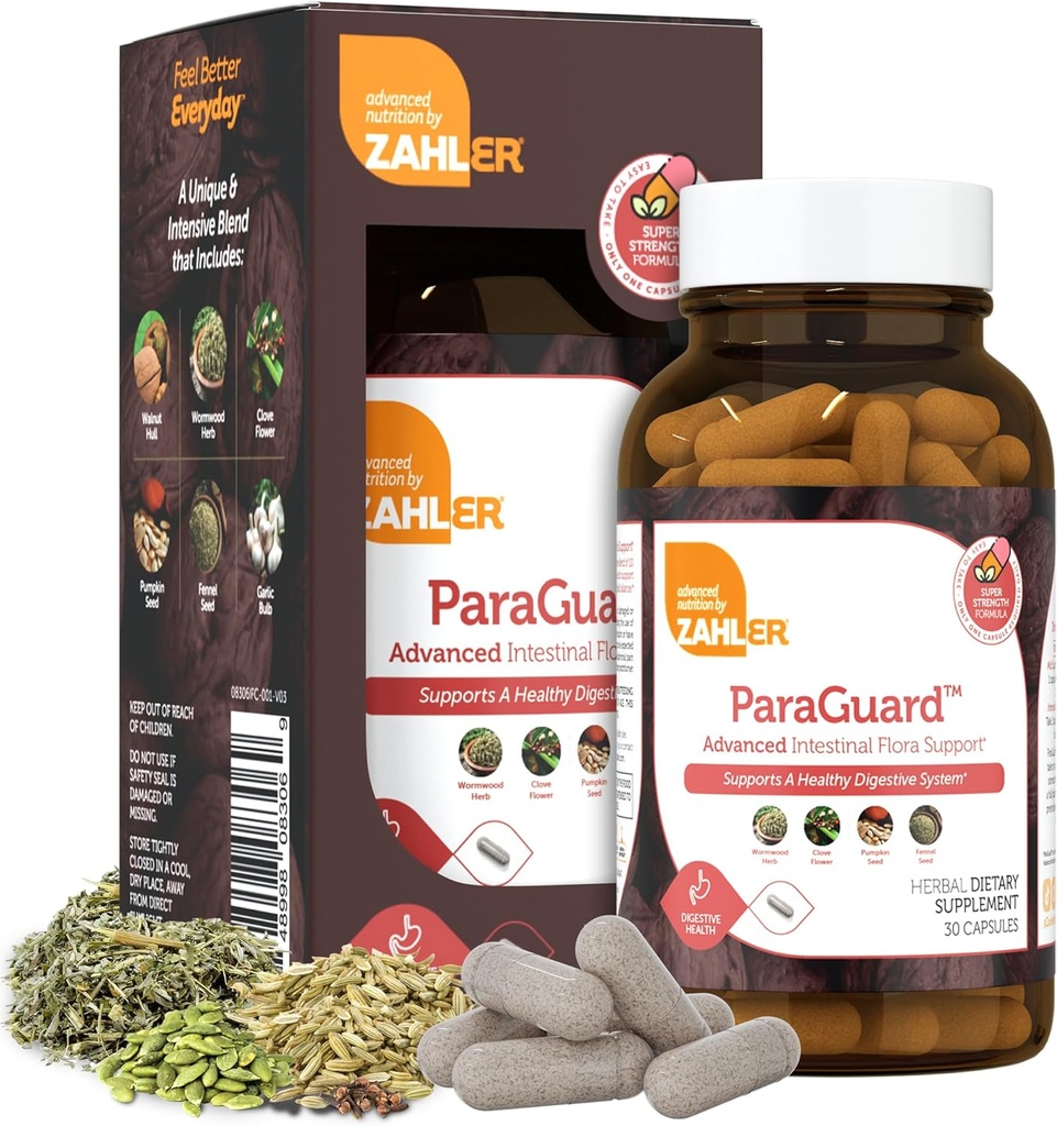 Zahler - ParaGuard kapsler - Gut Health Supplement - Formel har ormwood, hvidløg Bulb, græskar frø, Clove & mere - Naturlig støtte til mennesker - Certificeret Kosher 30 Greve