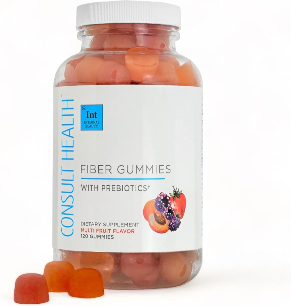 Consult Health Fiber Supplement Gummies - Sukker Free Multi Fruit Flavor - 6g Prebiotic Plant Based Fiber Blend - 120 Tæl