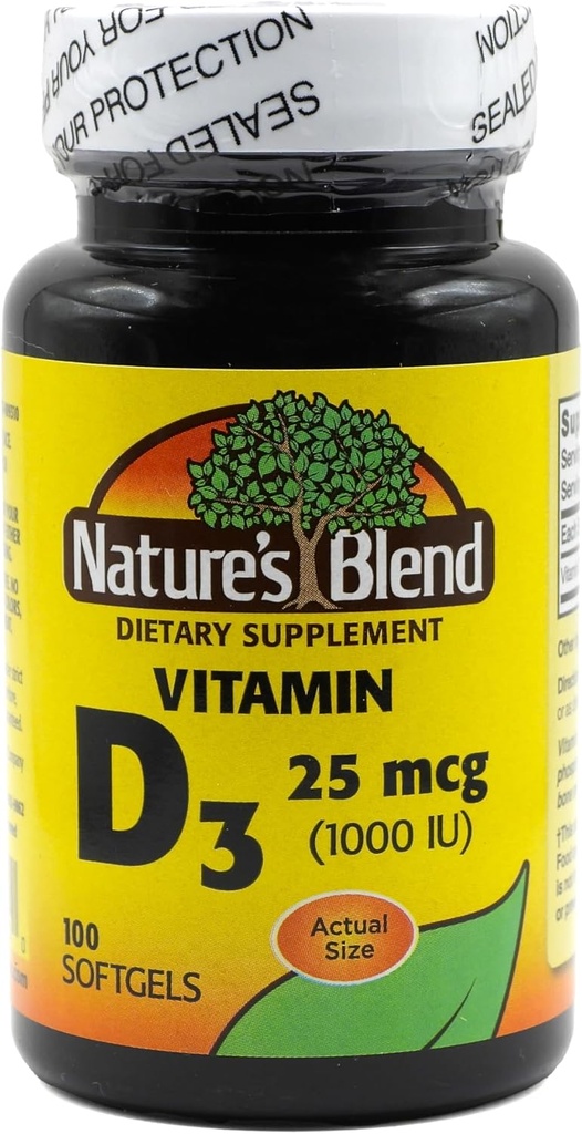 Nature's Blend Vitamin D3 25 MCG (1000 IU) Easy-to-Swallow, 100 SOFTGELS