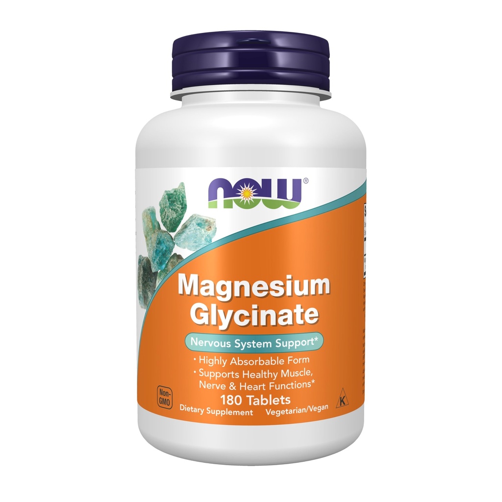 Now Foods Supplements, Magnesium Glycinate 100 mg, Meget Absorberet Form, 180 tabletter