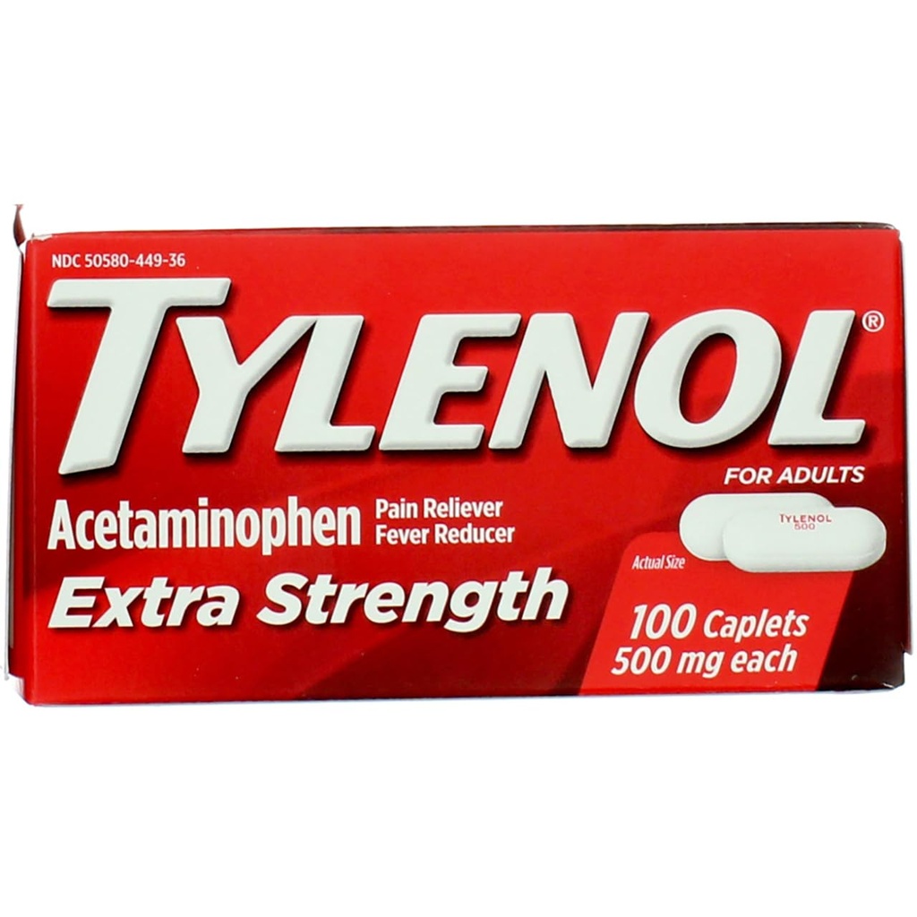 Tylenol Ekstra styrke kapsler med 500 mg Acetaminophen, Pain Reliever & Fever Reducer, 100 ng