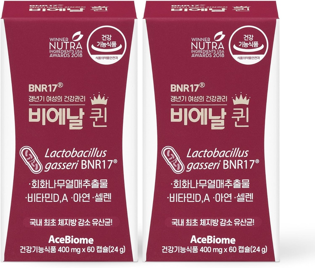 Bnr Queen, Menopausal Support Probiotic for Women, 10 Millioner CFU Garanteret, Lactobacillus gasseri BNR17, 60Capsules x 2packs