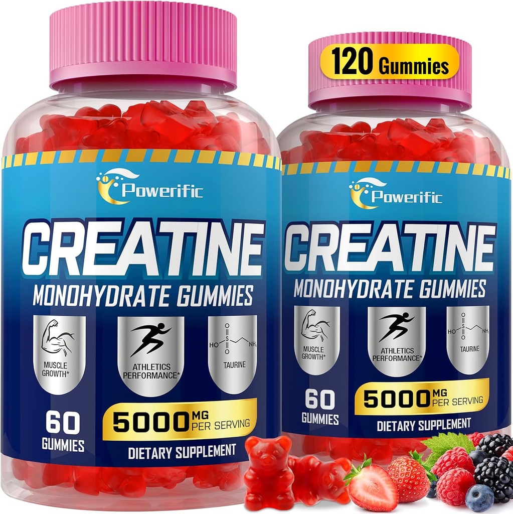 Creatininmonohydrat Gummier til mænd og kvinder før træning Gummier med Taurine, B6-vitamin & B12 Creatininmonohydrat Chewable for øge styrke, energi, Endurance, Muscle, Organic (2 pakker)