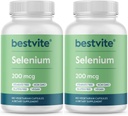 BESTVITE Selen 200mcg (360 Vegetariske Kapsler) (2-Pack) - Ingen Stearates - Ingen Flow Agents - Vegan - Ikke-GMO - Gluten Free