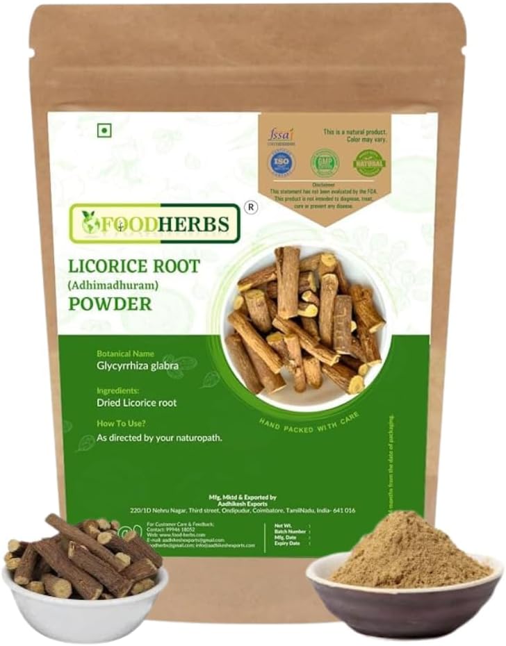 Adhimadhur.00 Pulver • 124; Mulethi • 124; Pure Licorice Root • 124; 200g • 124; Hjælper i hoste, kold & Sore Hals • 124; Hjælper i lysene hud Tone • 124; Hjælper med skalp Infektioner • 124; Wellness & Health Support